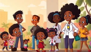A colorful illustration of African American Cartoons featuring iconic characters like Huey and Riley from "The Boondocks," designed to inspire and represent diversity.