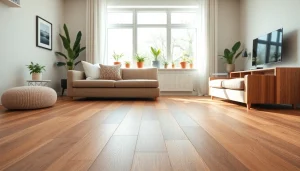 Transform your home with waterproof vinyl flooring, elegantly displayed in a stylish living room setting.